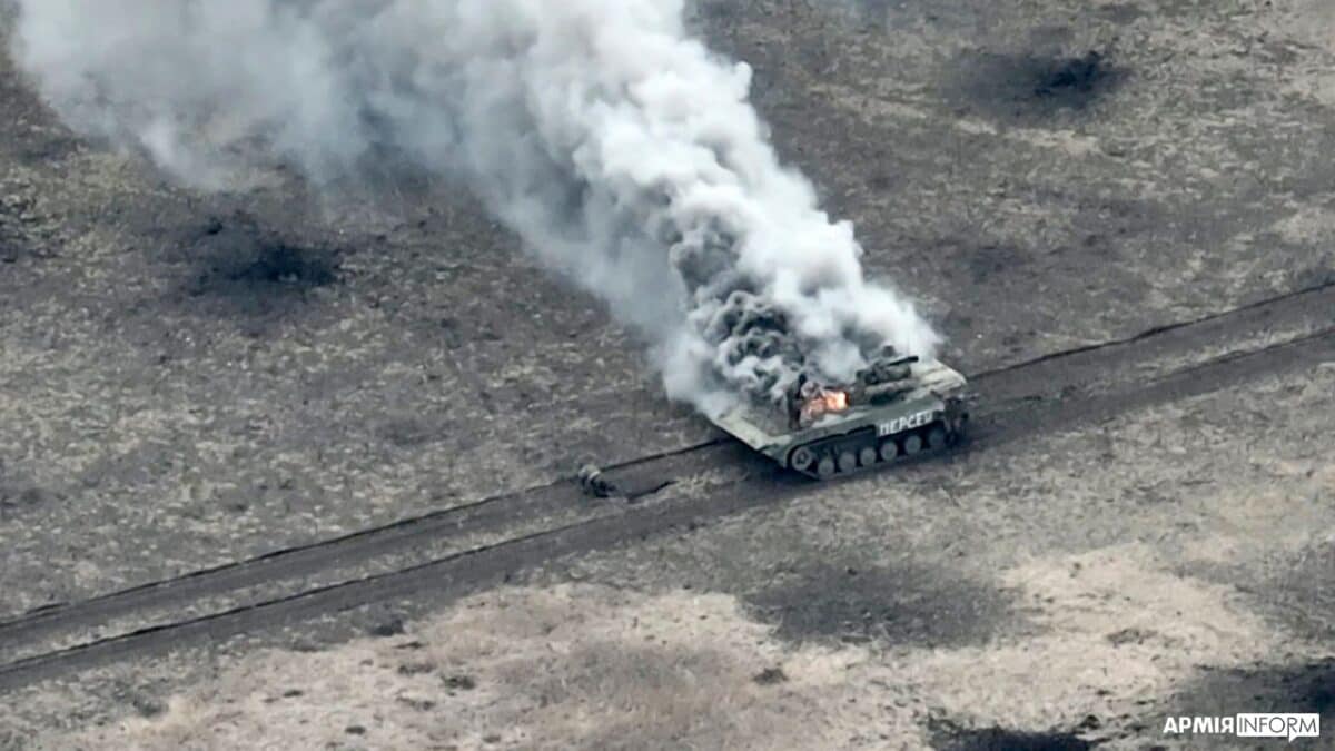 One of the russian vehicles hit with a Javelin during an unsuccessful assault attempt near Vodiane, Avdiivka direction, photo published May 2023