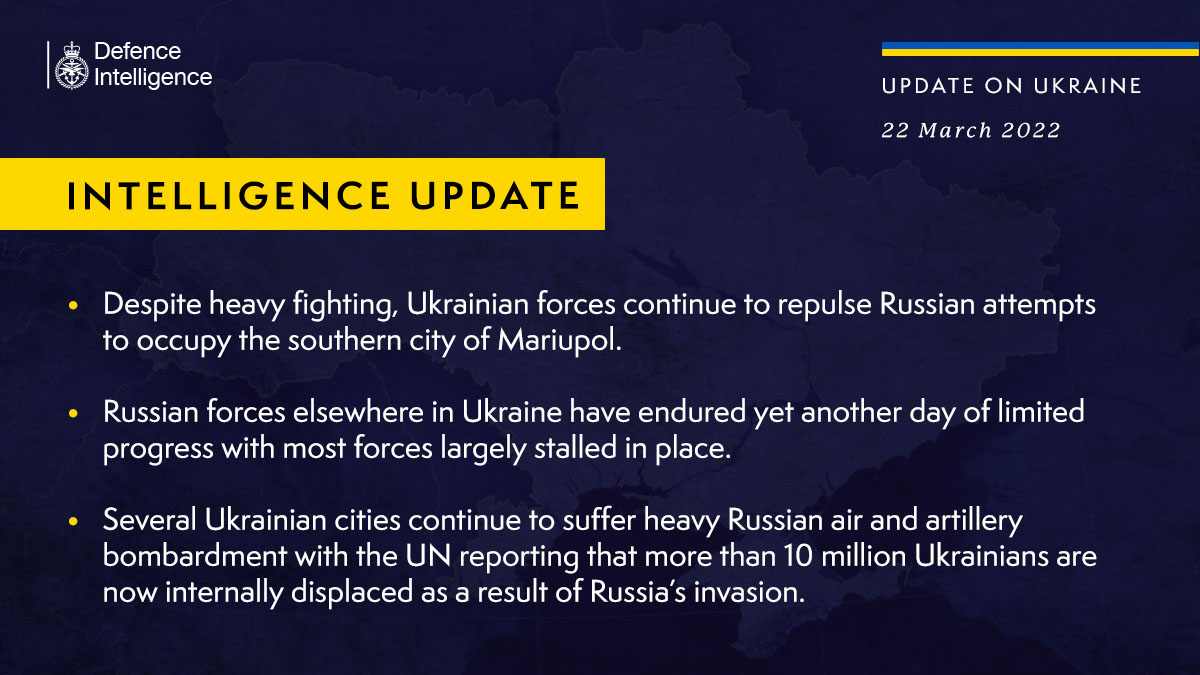 British Defence Intelligence update on the situation in Ukraine as of 22 March 2022, Defense Express, war in Ukraine, Ukrainian-Russian war