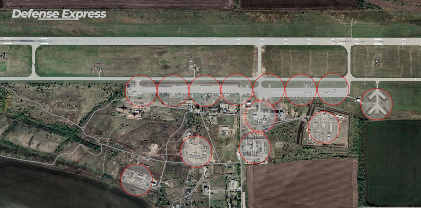 The Millerovo airbase of the russian Aerospace Forces and theoretical zones of destruction / Defense Express / How Many ATACMS It Takes to Take Apart a russian Airfield