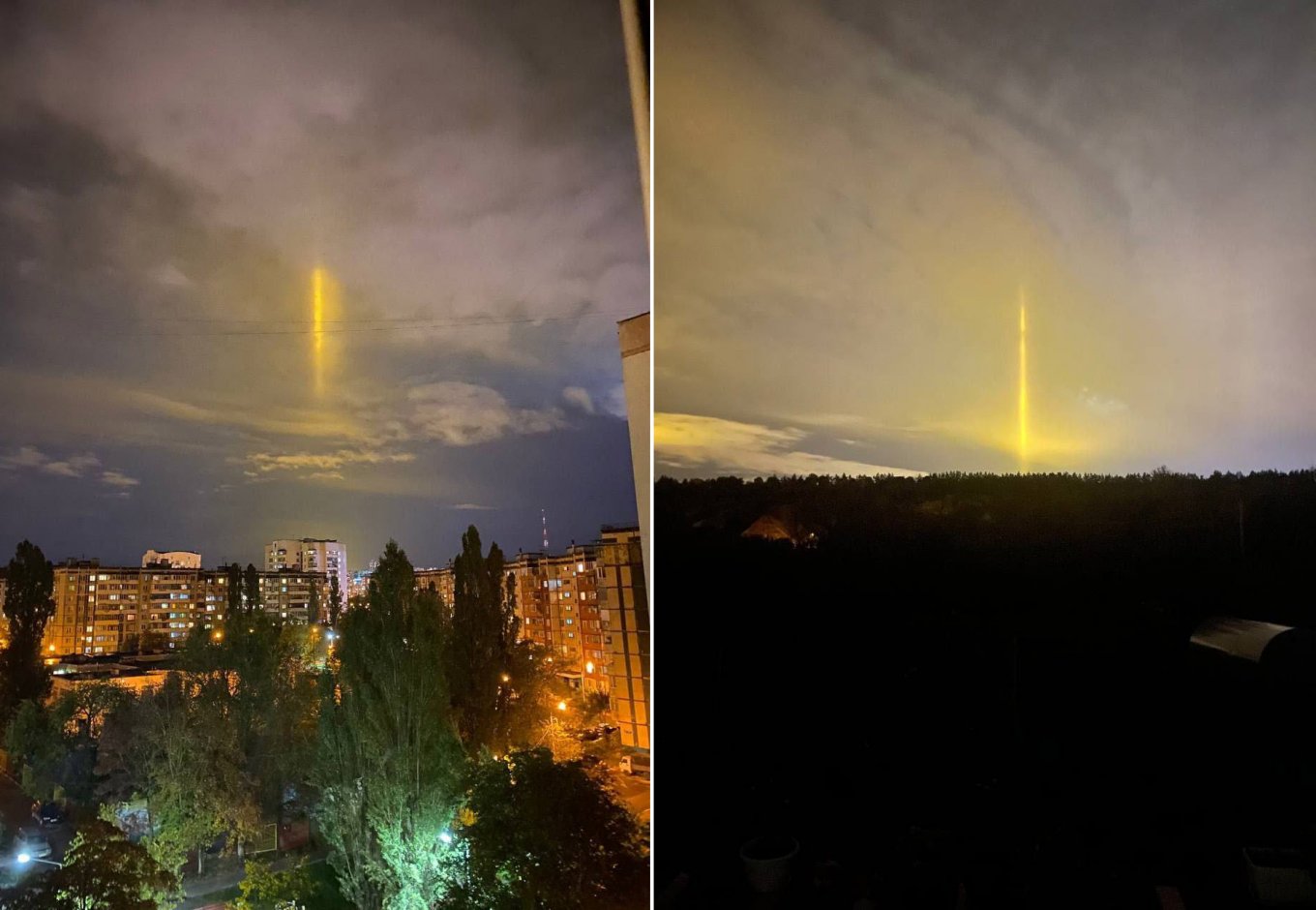 Pillars of light in the skies over Belgorod, russia, in October 2022