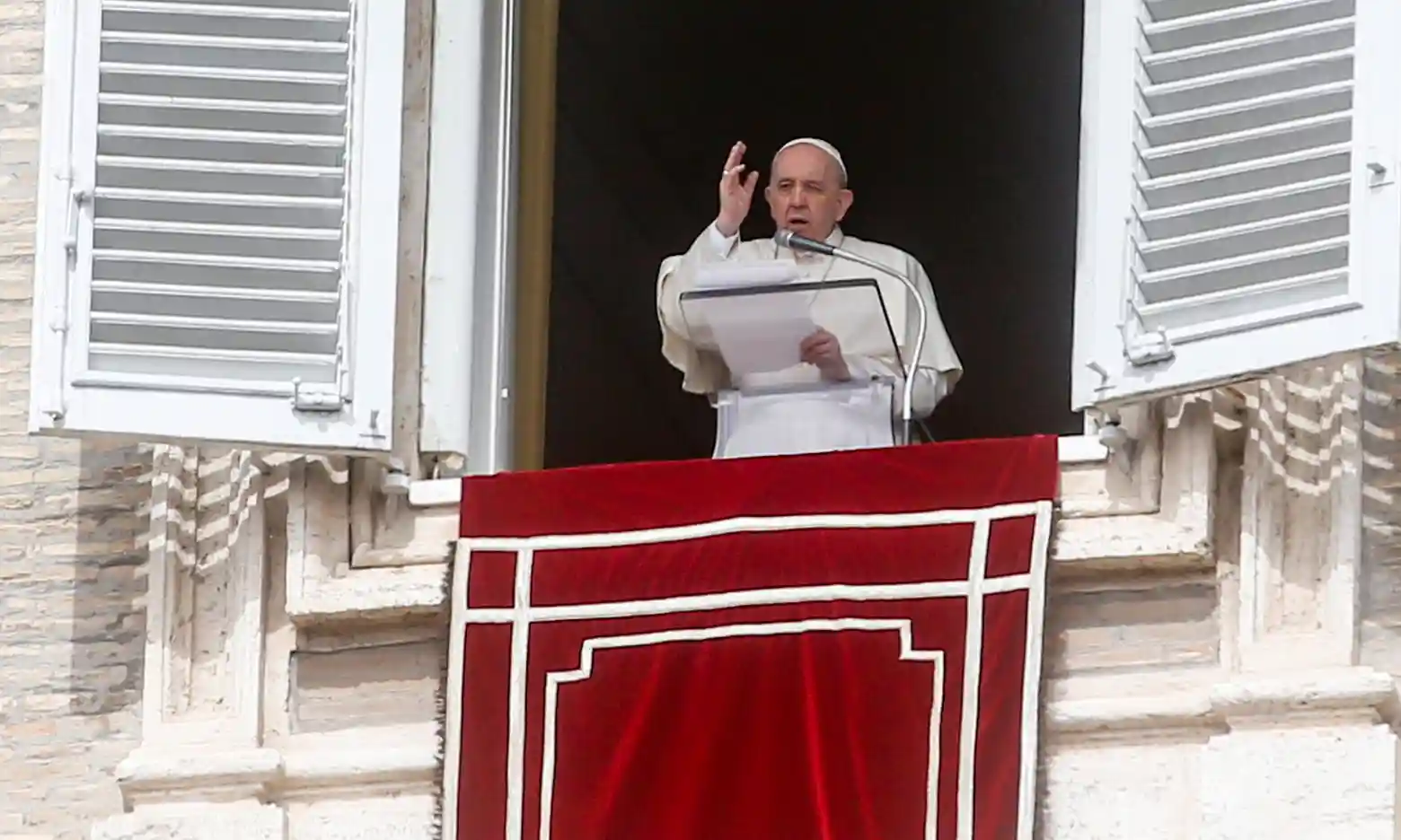 Pope Francis celebrates Sunday Angelus Prayer from the window of his office overlooking Saint Peter’s Square at the Vatican, 27 March 2022, Defense Express