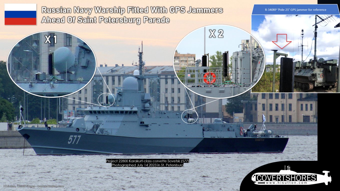 GPS jammers on the Sovetsk corvette, July 14, 2023 / Defense Express / UK Defense Intelligence Explains Why russia Hides Its Navy