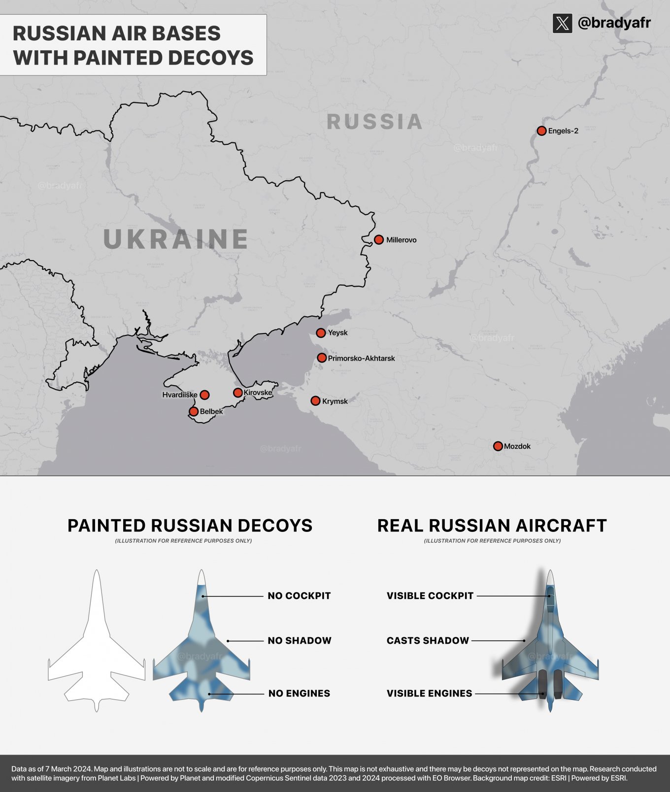 Fake Aircraft Paintings on russian Airfields Could be a List of Casualties / Infographics by Brady Africk