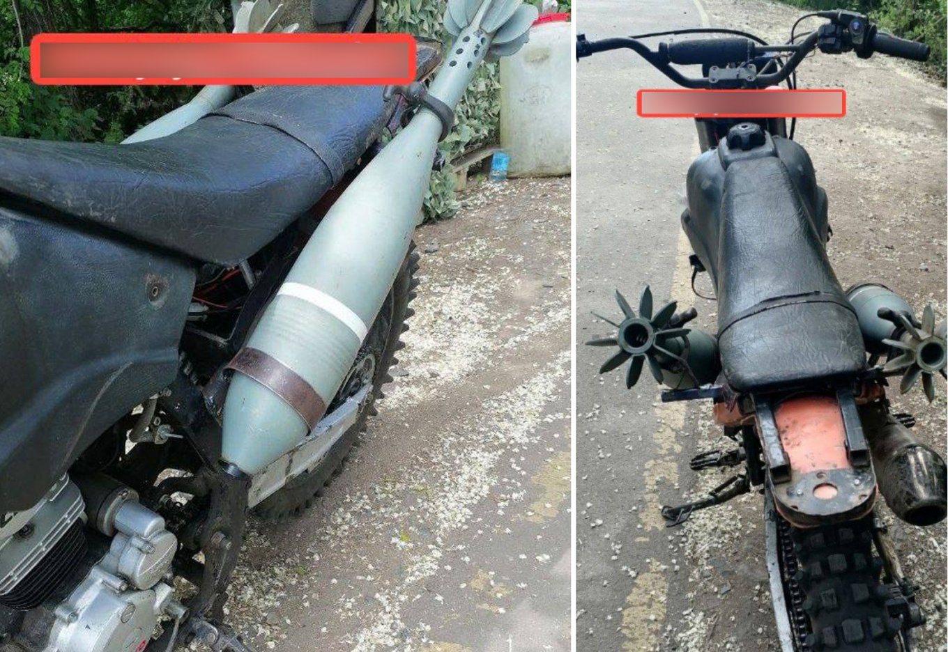 Motorcycle with mortar shells / Defense Express / First Motorbike With a Cope Cage Destroyed, But in the End, it Worked Out