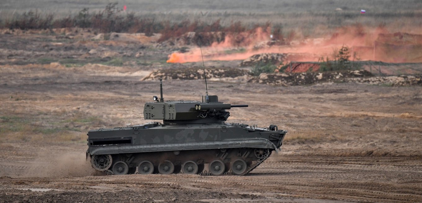 Demonstration of the vehicle indexed B-19 – this one is the BMP-3 version with the same Epoha module – during the Zapad-2021 exercises, September 2021