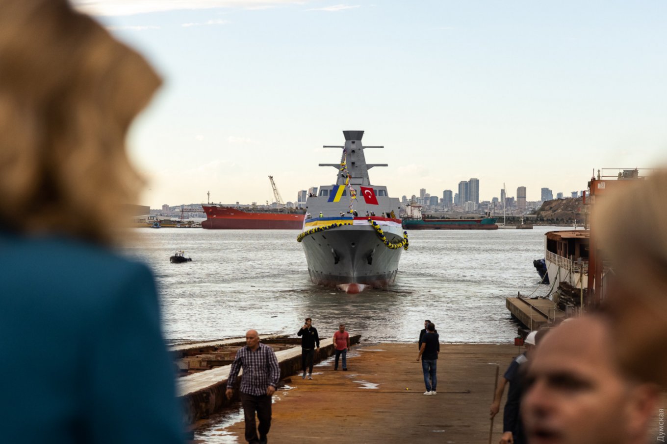 Ukraine's future MILGEM-class corvette Hetman Ivan Mazepa while being launched, The Hull of Future Flagship of Ukraine’s Navy is Made of Steel Produced in Heroic Mariupol, Defense Express