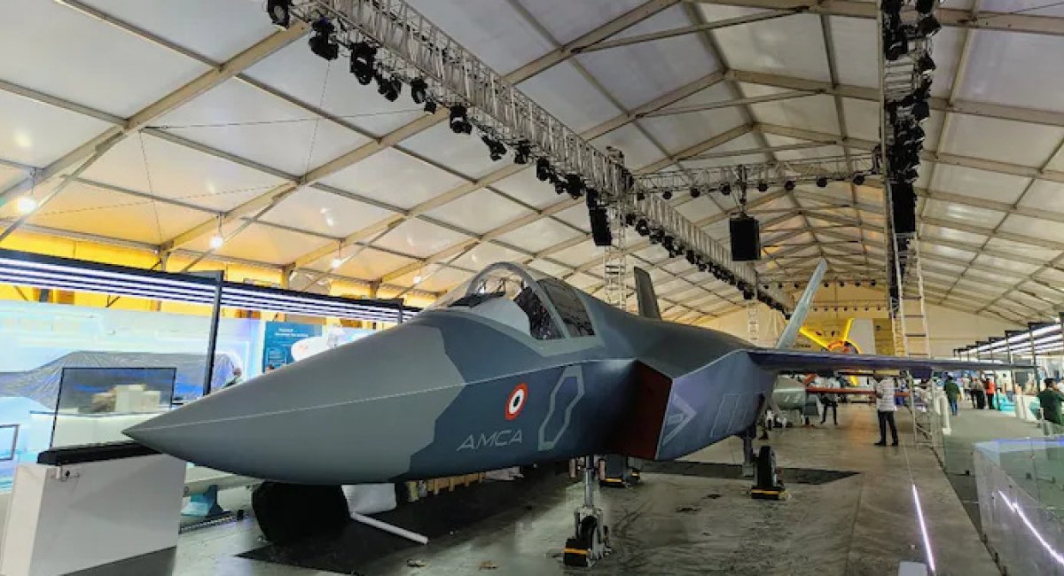 Full-size mock-up of Indian national fighter AMCA at Aero India 2025 / Defense Express / russia Wants to Drag India into Su-57 Project and Counts How Much Money It Will Take
