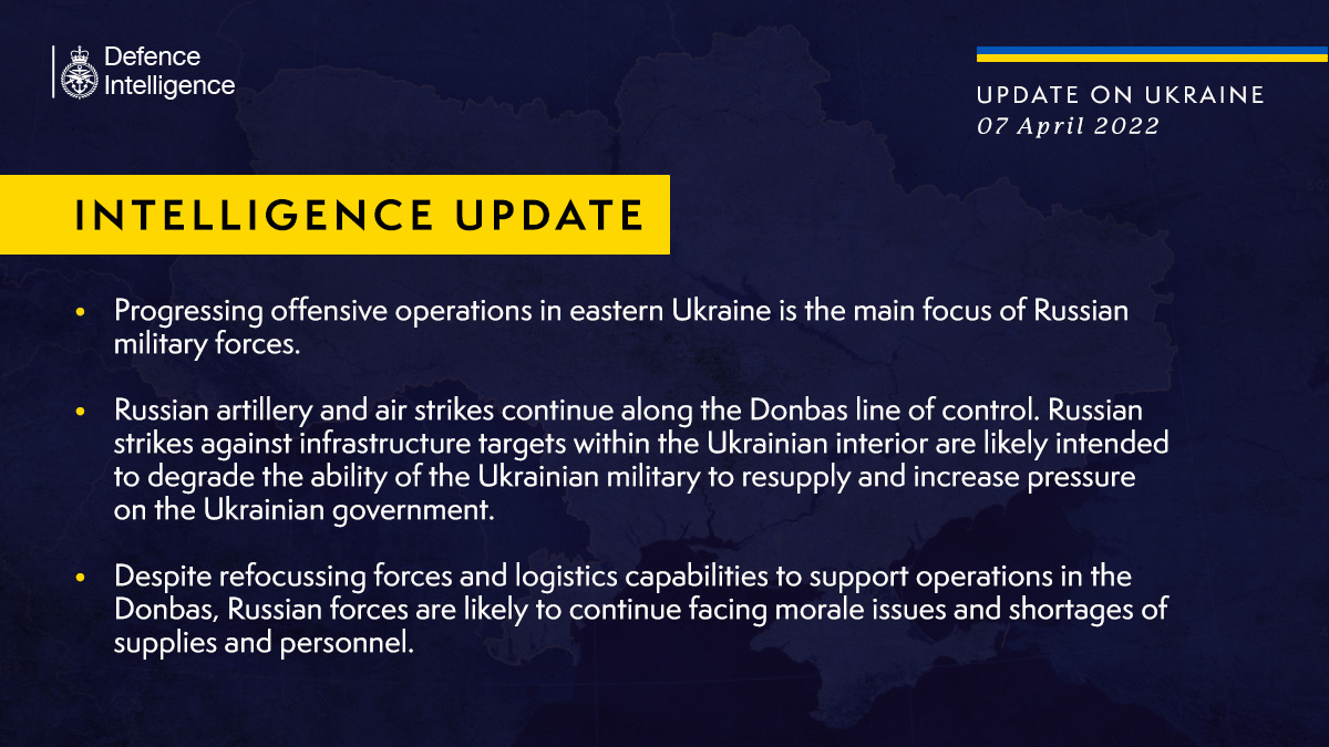 UK intelligence update on situation in Ukraine as of April 7, 2022