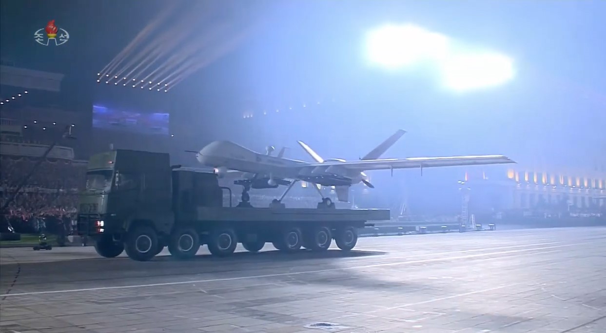 North Korean rip off the US-made MQ-9 Reaper UCAV with a satcom antenna and Hellfire dummies at the military parade in Pyongyang on July 27, 2023