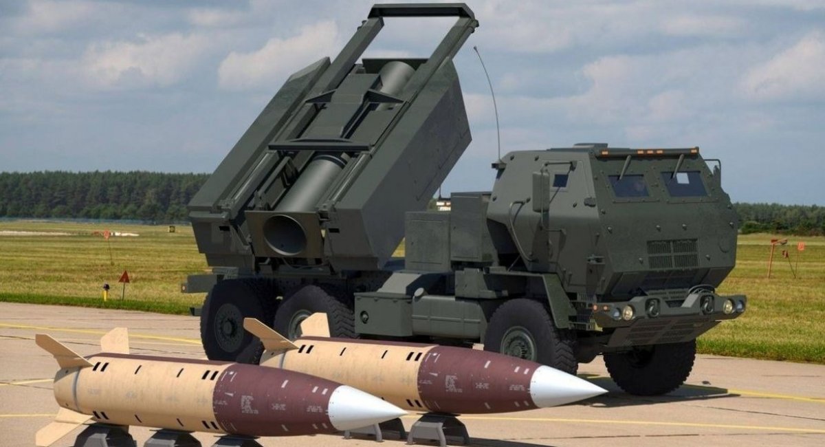 MGM-140 ATACMS missiles next to an M142 HIMARS rocket launcher