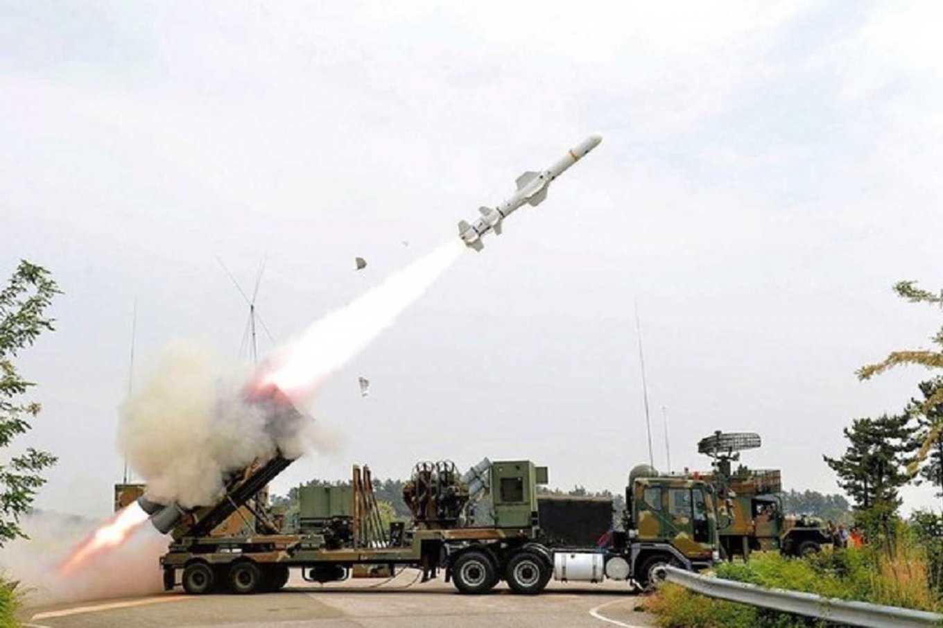 Land-based Harpoon missile launched from the truck