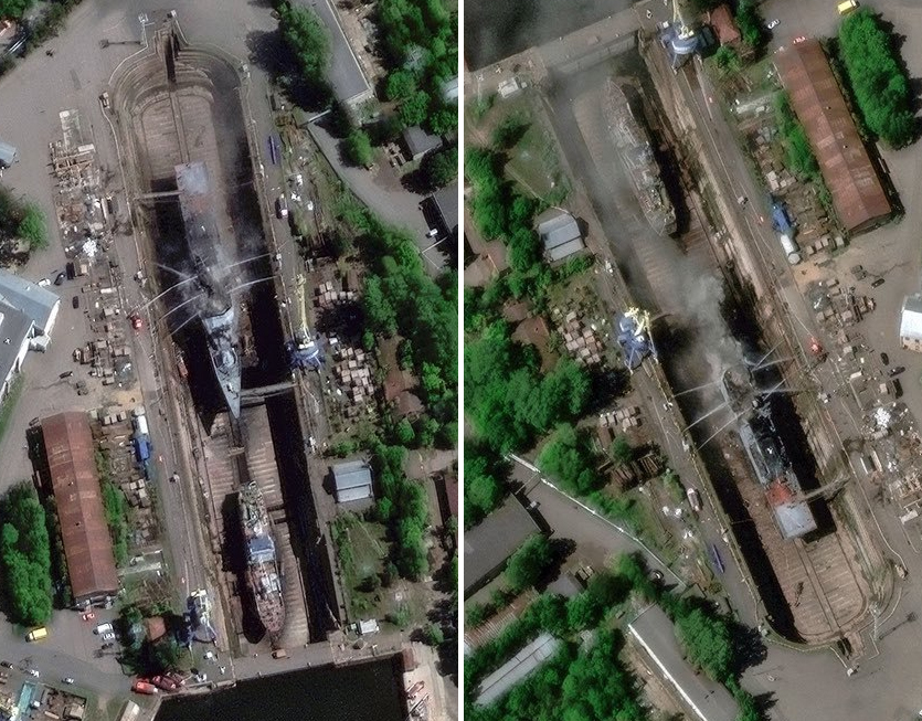 Satellite Imagery Suggests russian Boykiy Corvette Was Effectively Destroyed After Ukrainian Drone Attack in Kronstadt