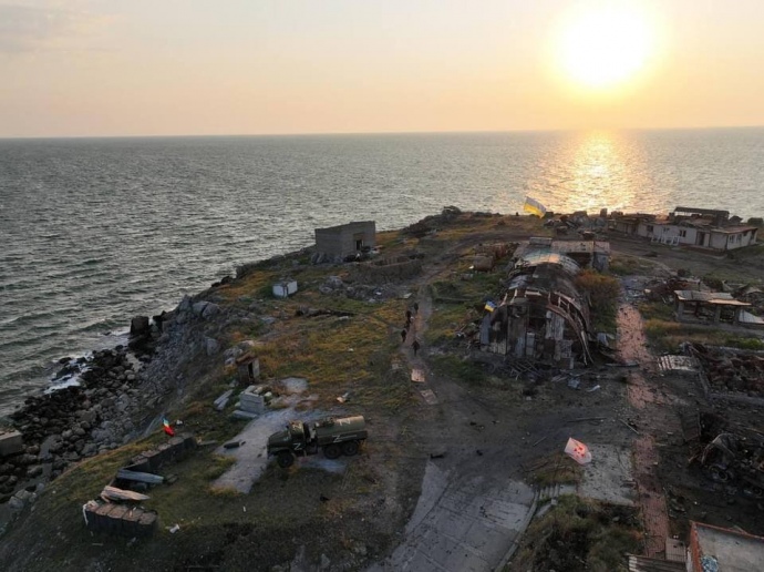 Ruins on the Zmiinyi Island after the russian withdrawal, July 2022