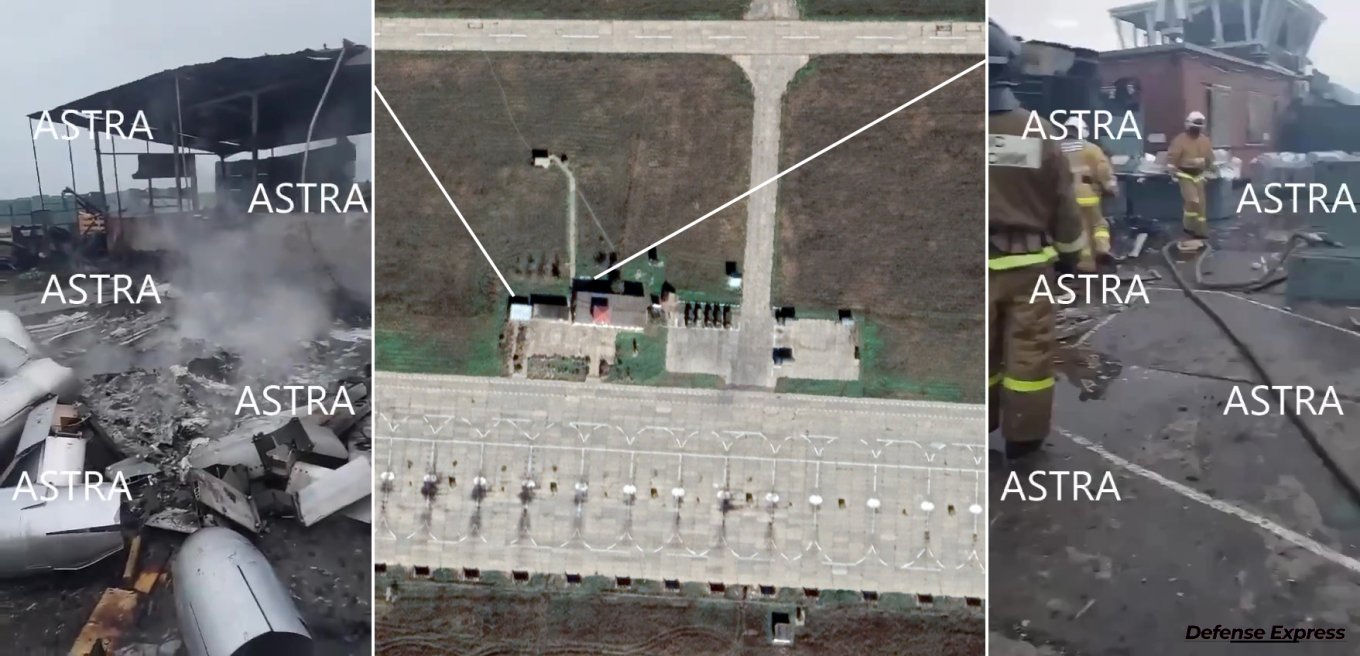 The Kushchyovskaya air base (46.5353, 39.5493) Defense Express russian Airbase Hit: the UMPK Kits Warehouse Destroyed, Air Traffic Control Building Damaged, Aircraft Possibly Affected
