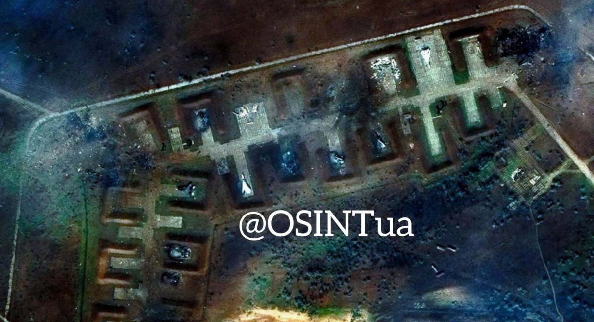 The first satellite pictures of the aftermath of the Russian airbase in Novofedorivka, Crimea show massive destruction…, Defense Express