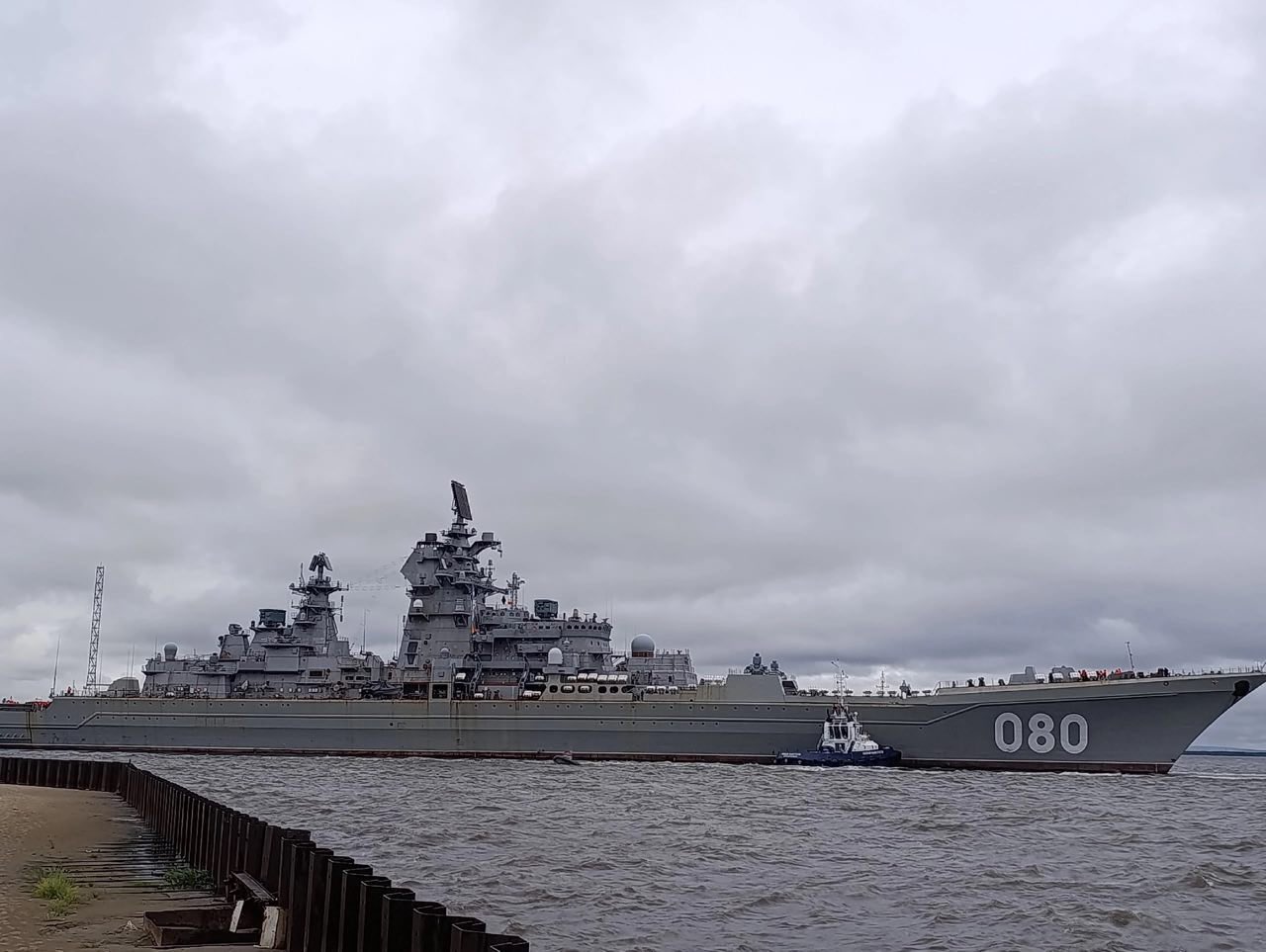 The Admiral Nakhimov Project 1144–class heavy nuclear missile cruiser during sea trials in August 2025 / Defense Express / After 25 Years of Stalemate, Admiral Nakhimov Battlecruiser's Modernization Finally Poised to Finish