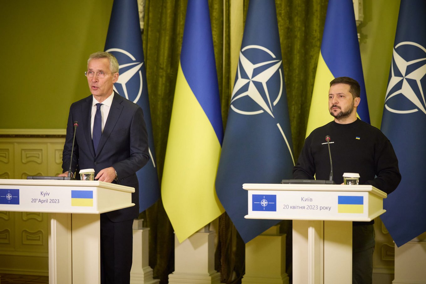 NATO Secretary General Jens Stoltenberg (L) and the President of Ukraine Volodymyr Zelenskyy (R), Defense Express