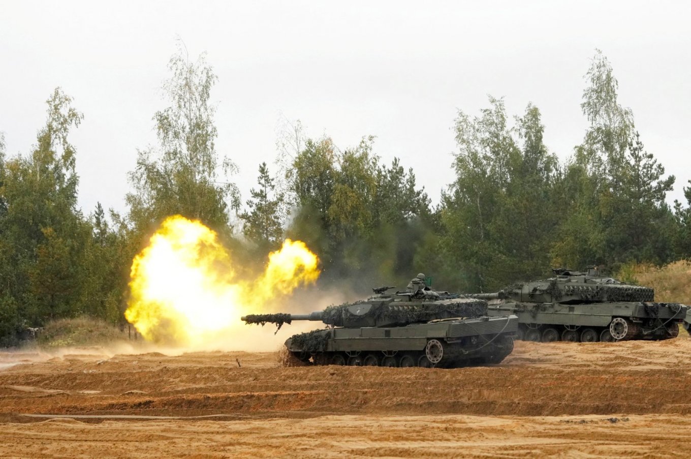 Leopard 2 during the Silver Arrow 2022 military drill on Adazi military training grounds, Latvia, Sept. 29, 2022. (Reuters Photo)