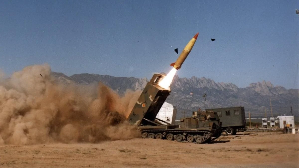 Launch of the MGM-140 ATACMS tactical missile from the M270 system