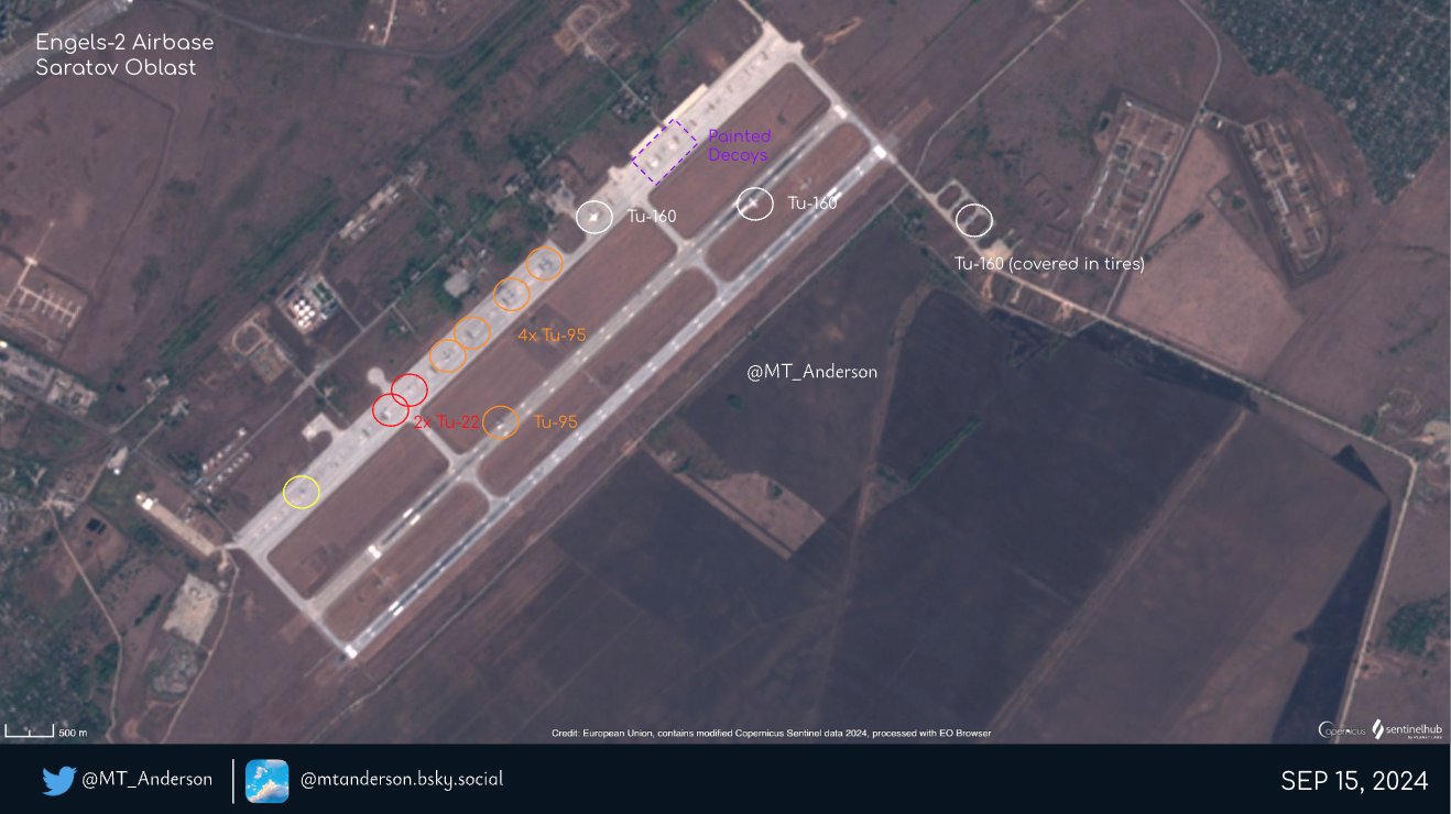 Satellite image of Engels, Sep. 15, 2024 / Defense Express / Explosions at Engels Airfield, russia: How Many Tu-95, Tu-160 Could Be There (Satellite Imagery)