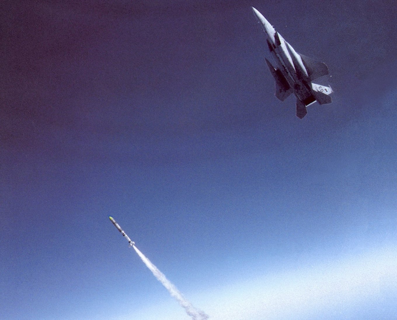 ASM-135 ASAT missile launch from an F-15 fighter jet
