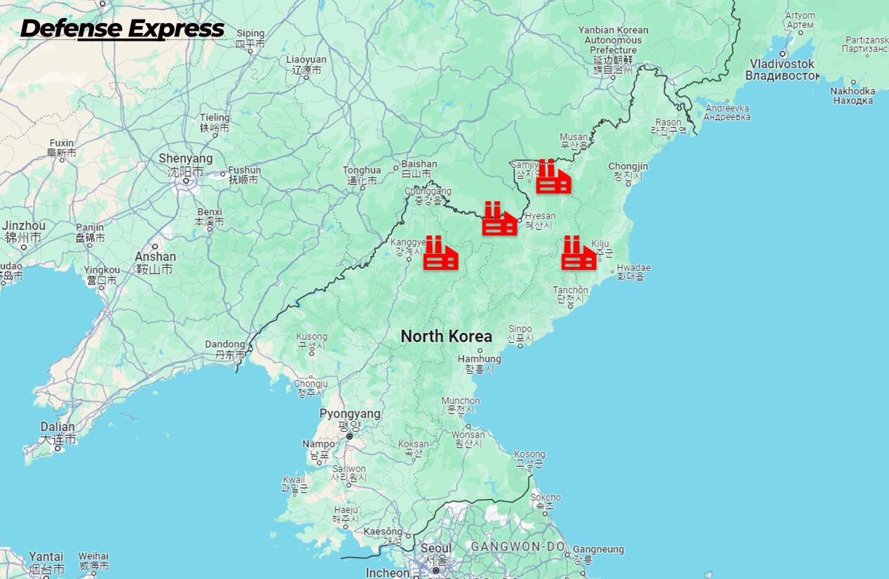 Known artillery munitions factories of North Korea / Defense Express / North Korean Shells Supplied to russia Are Still Bad But the Quantity is Overwhelming