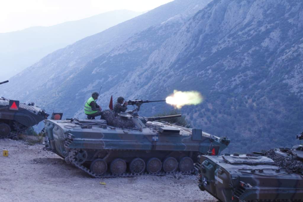 Shooting with the M2 machine gun mounted on the Greek BMP-1