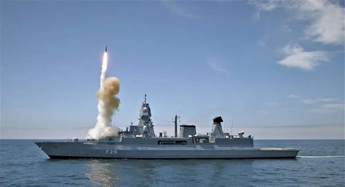 The German frigate Sachsen launches an SM-2 surface-to-air missile