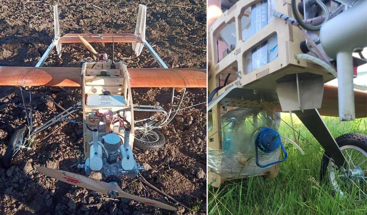 The wooden drone taken down by Ukrianians on May 4th, and another identical air vehicle with corner reflectors