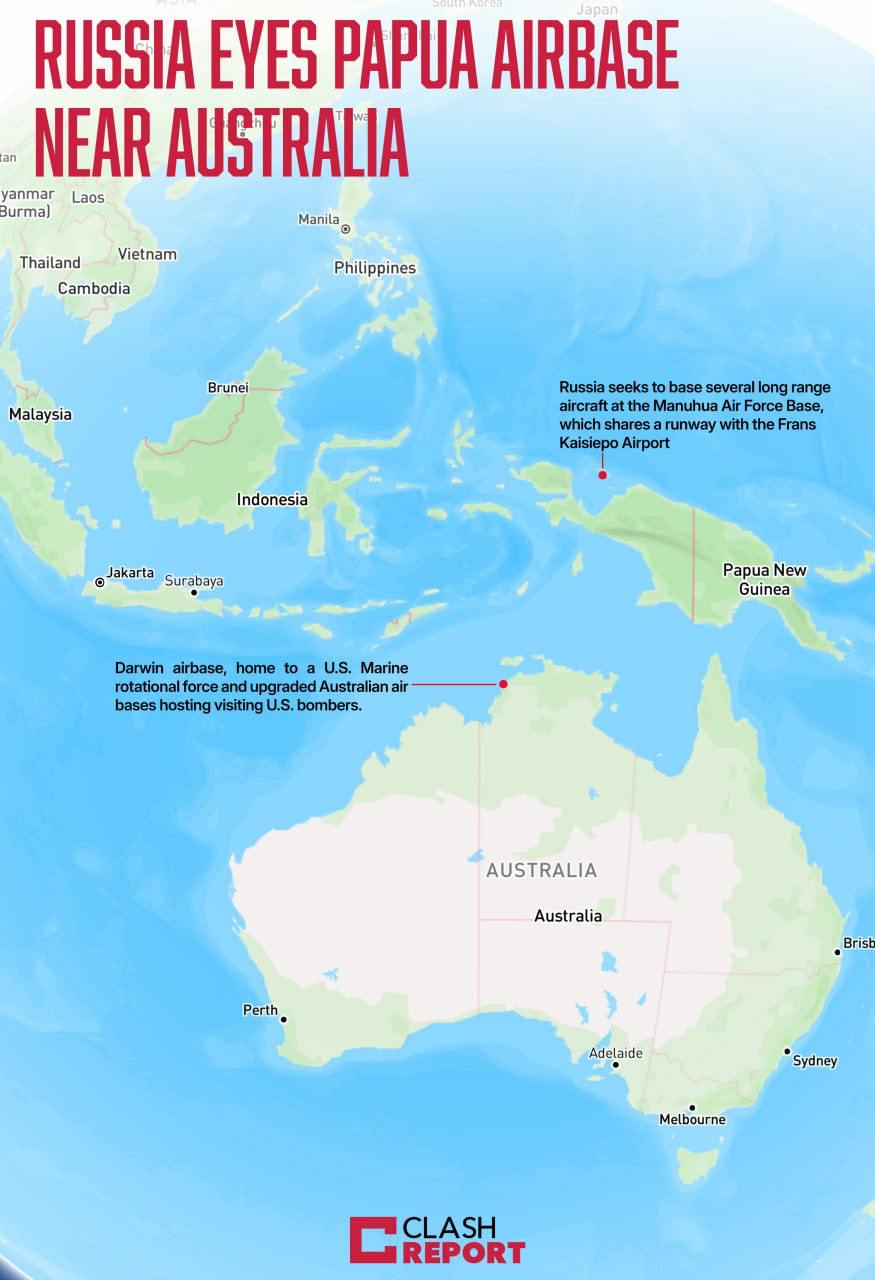 Location of the Manuhua airbase in Indonesia which russia wants to get access to / Defense Express / russia Wants to Lease an Air Base From Indonesia After Landing its Il-76 and Tu-95 There A Few Times