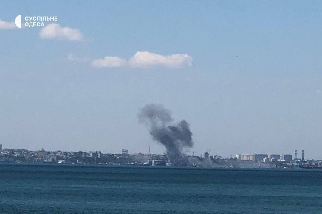Smoke raising from the territory of the Odesa city port after the russian missile attack on July 23, 2022 / Russian 
