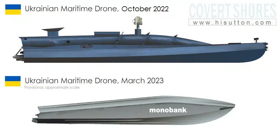 Kamikaze boats used for attacks on temporarily occupied Sevastopol in October 2022 and April 2023 respectively, How They Missed in Russia the Kamikaze Boats That Struck the Kerch Bridge, Defense Express