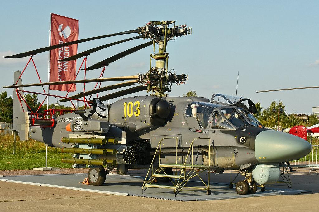 russian Ka-52K maritime attack helicopter parked