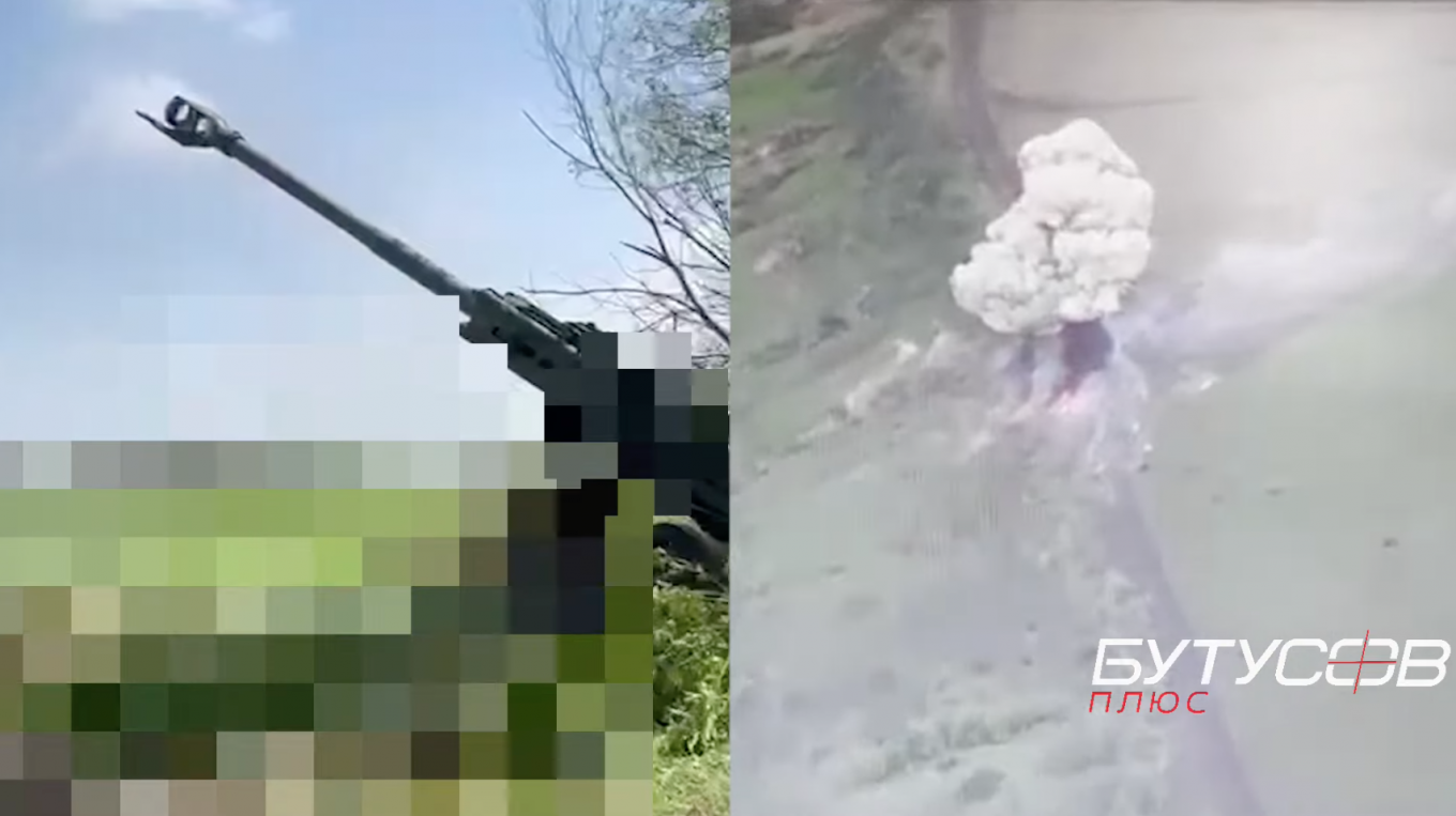 The moment of hit of the projectile which was shelled from the American M777A2 howitzer in the russian 2C3 Acacia self-propelled gun, Defense Express
