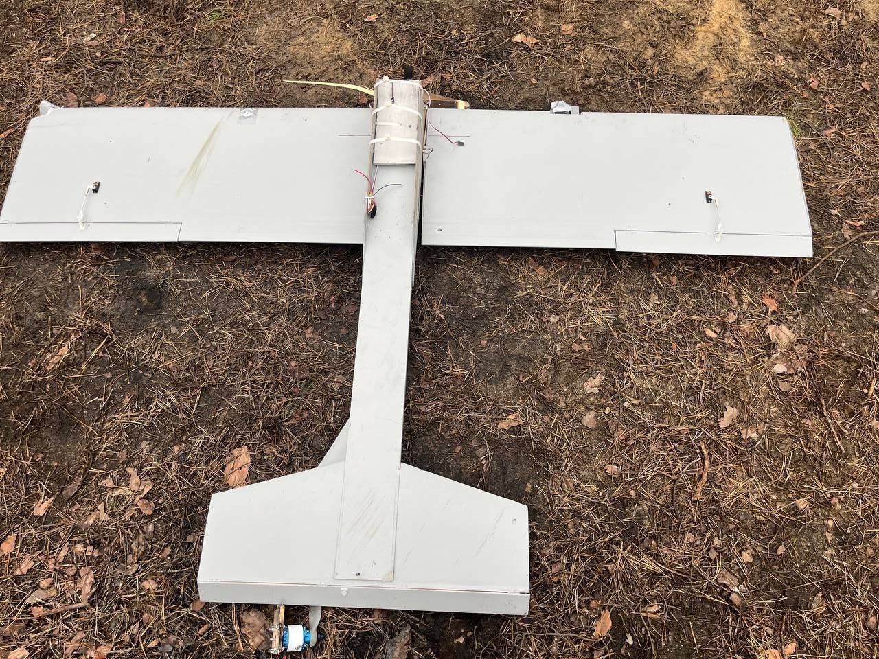 One of the winged explosive drones downed by russian forces in Ukraine, most probably the Darts winged FPV