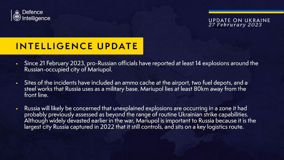 The UK Defense Intelligence Says Russia to Be Concerned About Threat for its Key Logistics Route Via Mariupol, Defense Express