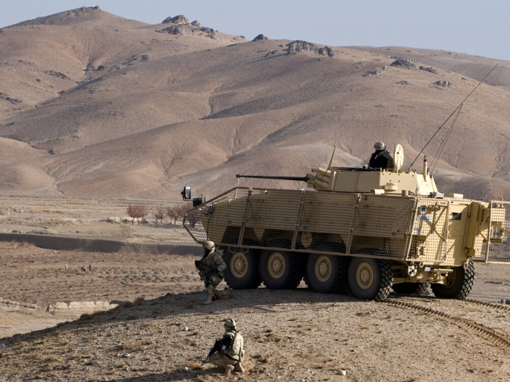 The same vehicle adapted for warfare in Afghanistan: no amphibious capability, more systems inside, more armor and additional lightweight protective plates against RPG-7 /