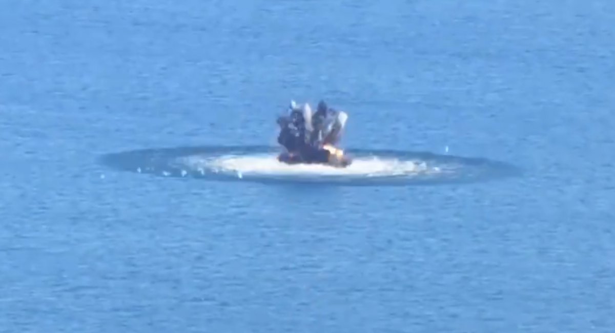 Moment of the Ukrainian Navy striking an unidentified russian naval drone
