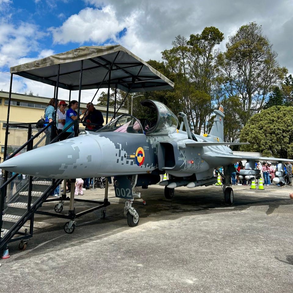 Gripen E with Colombian Air Force markings during a summer 2025 demonstration