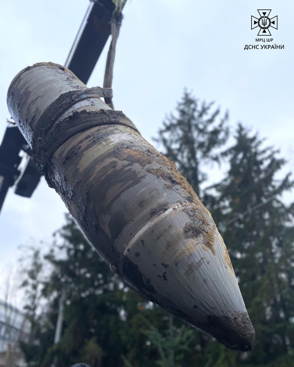 Unexploded warhead of a Kh-47M2 Kinzhal missile during its disposal by Ukrainian civil services