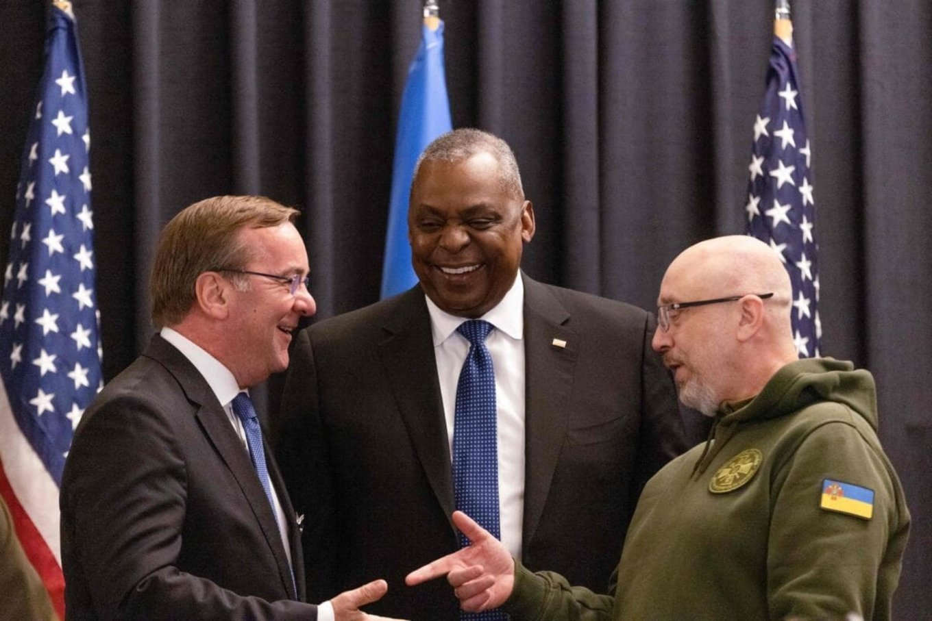 Ministers of defense of Germany, U.S. and Ukraine, left to right: Boris Pistorius, Lloyd Austin, and Oleksii Reznikov at Ramstein-format meeting on January 20, 2023