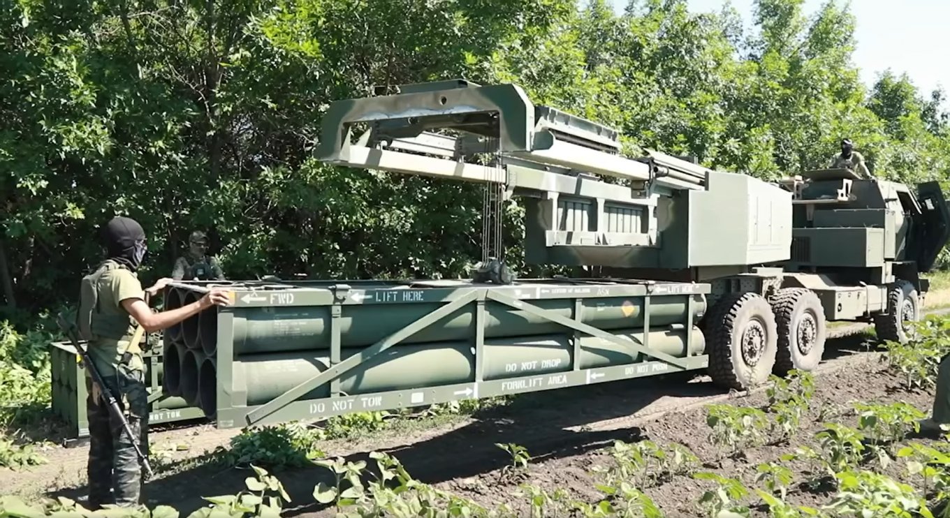 Ukrainian M142 HIMARS rocket system reloading