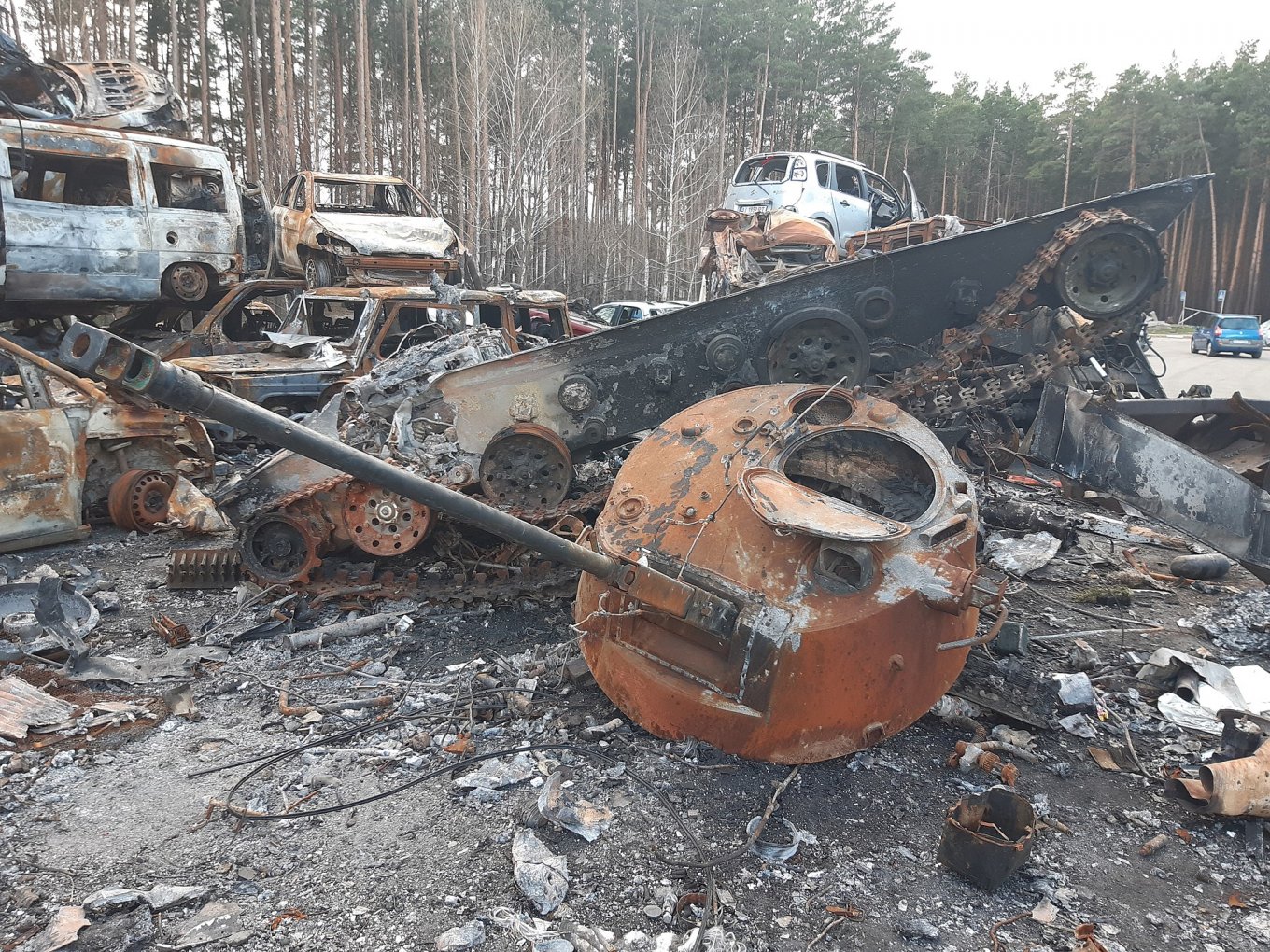 Vehicle graveyard in Irpin