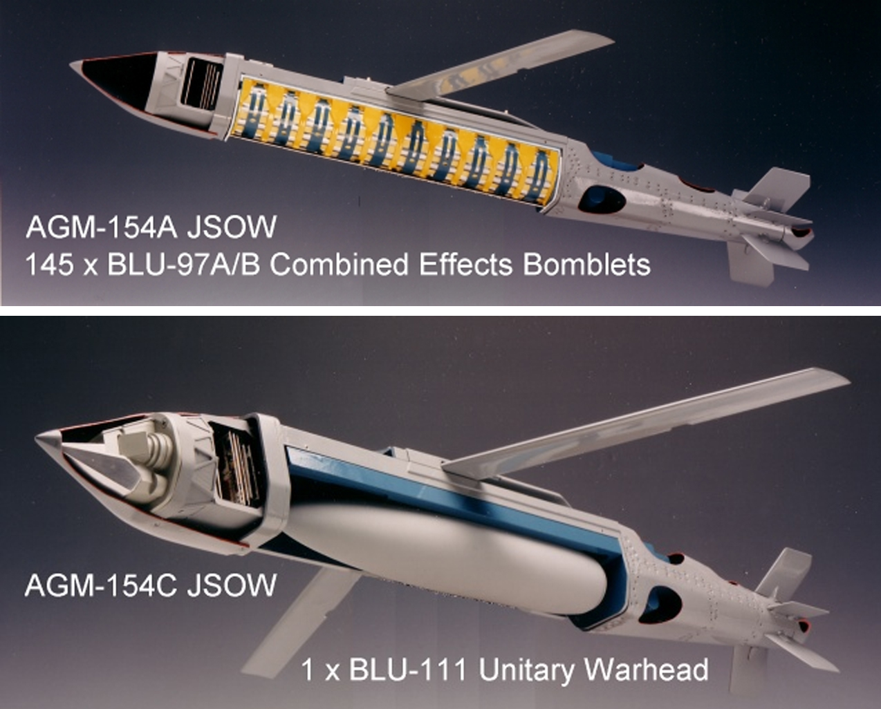 Layouts of payloads inside AGM-158A/C JSOW glide bombs / News Hub / U.S. is Planning to Send AGM-154 JSOW to Ukraine But It's Not a Missile