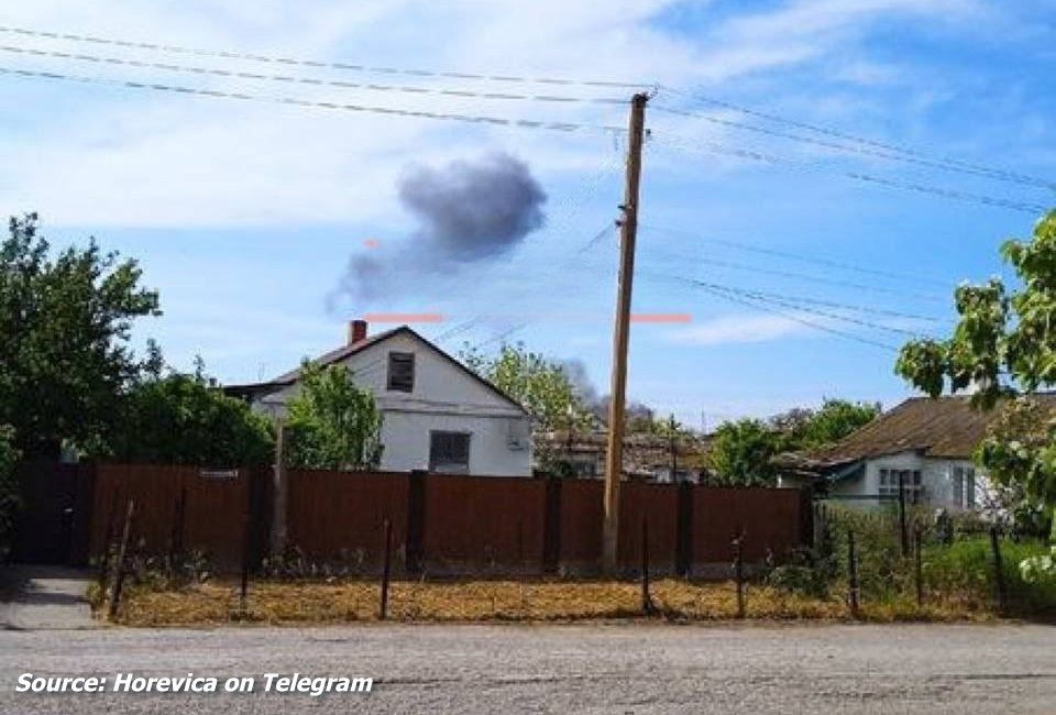 Smoke rising above the crash site of the russian Mi-28 in Crimea, May 12