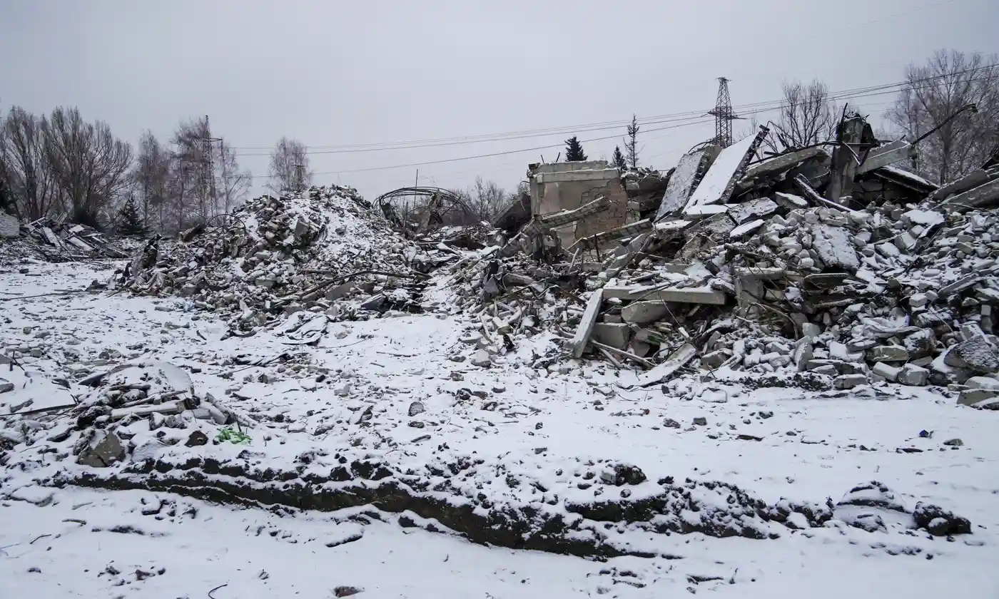 Debris at the Russian troop accommodation at Makiivka, Ukraine, a fortnight after the artillery attacks, Defense Express