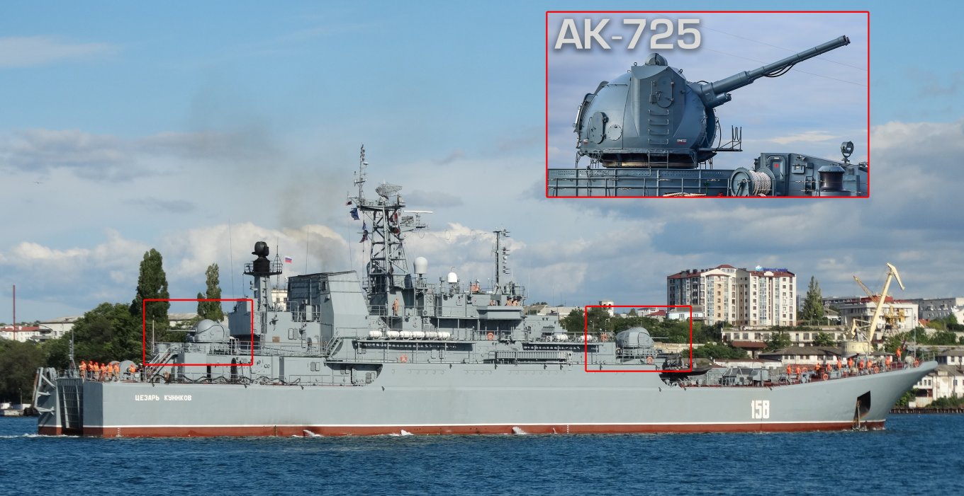 AK-725 guns on a Project 775 landing craft