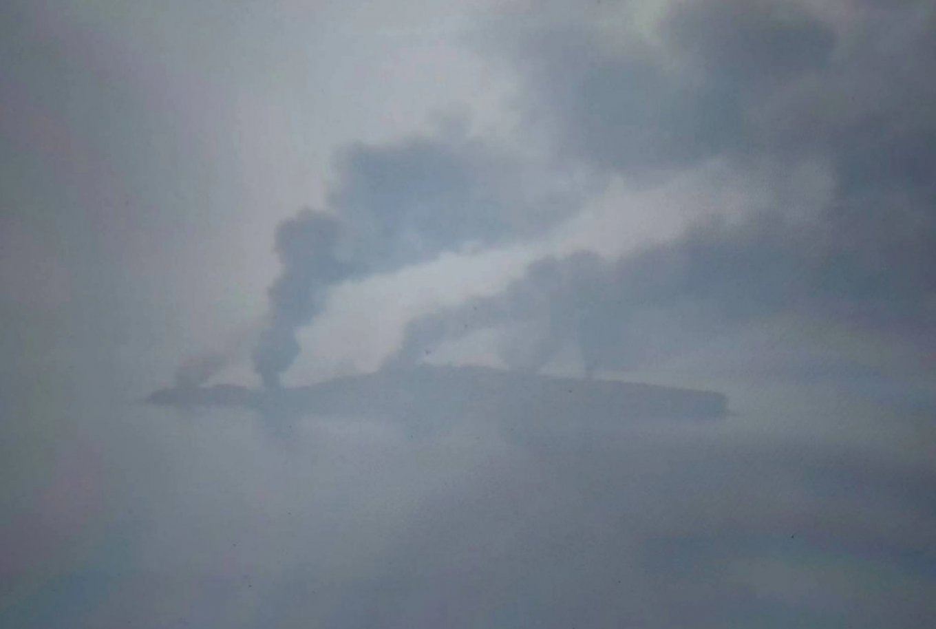 Smoke rising from Zmiinyi Island on Thursday morning