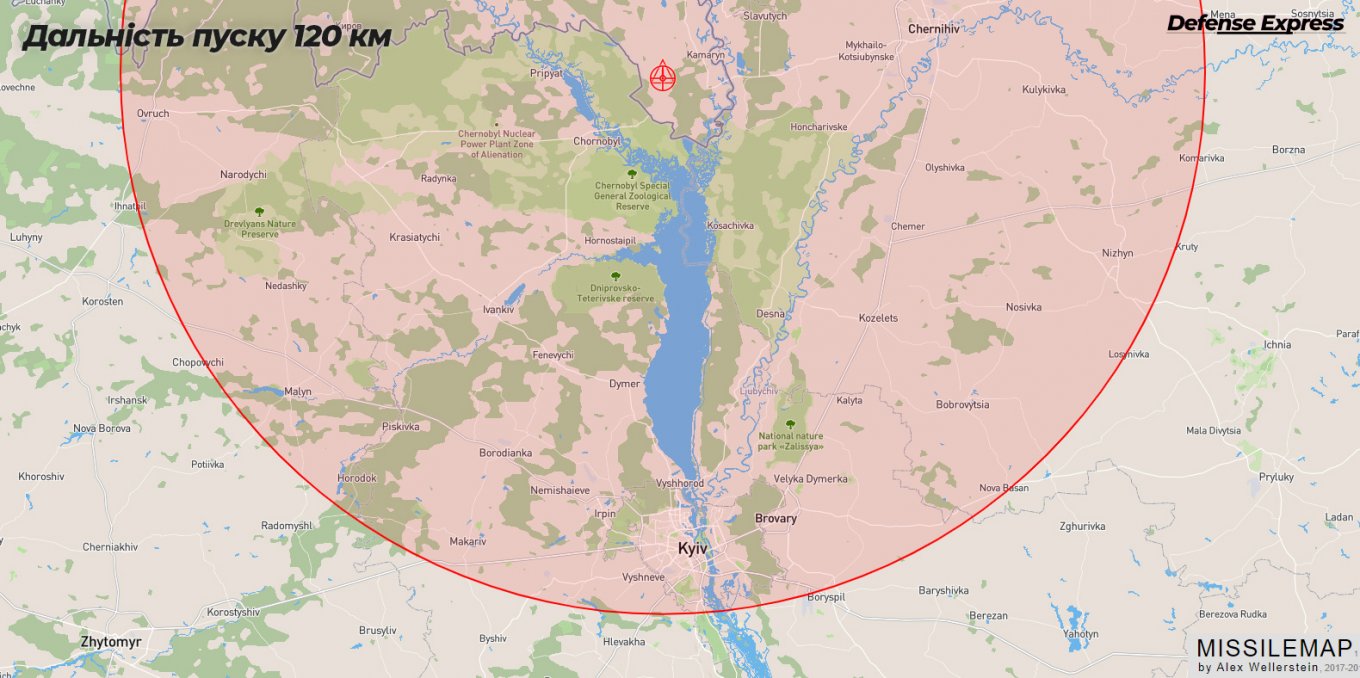 With a firing range of 120 km, an S-300/400 system can cover this territory when launched from a potential deployment location in belarus to the north of Kyiv