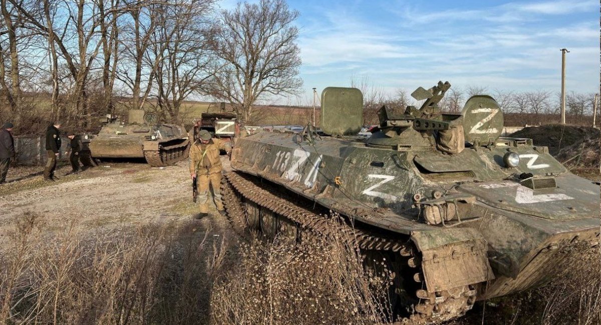 Russian MT-LB multi-purpose auxiliary armored tracked vehicle that was defeated by the Ukrainian troops, photo for illustration